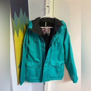 Burton Dryride teal ski/snowboarding jacket Womens size large.